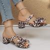 Women's Square Head Shallow Mouth Leopard Print Suede Butterfly Knot Anti-slip Wear-resistant High Heels