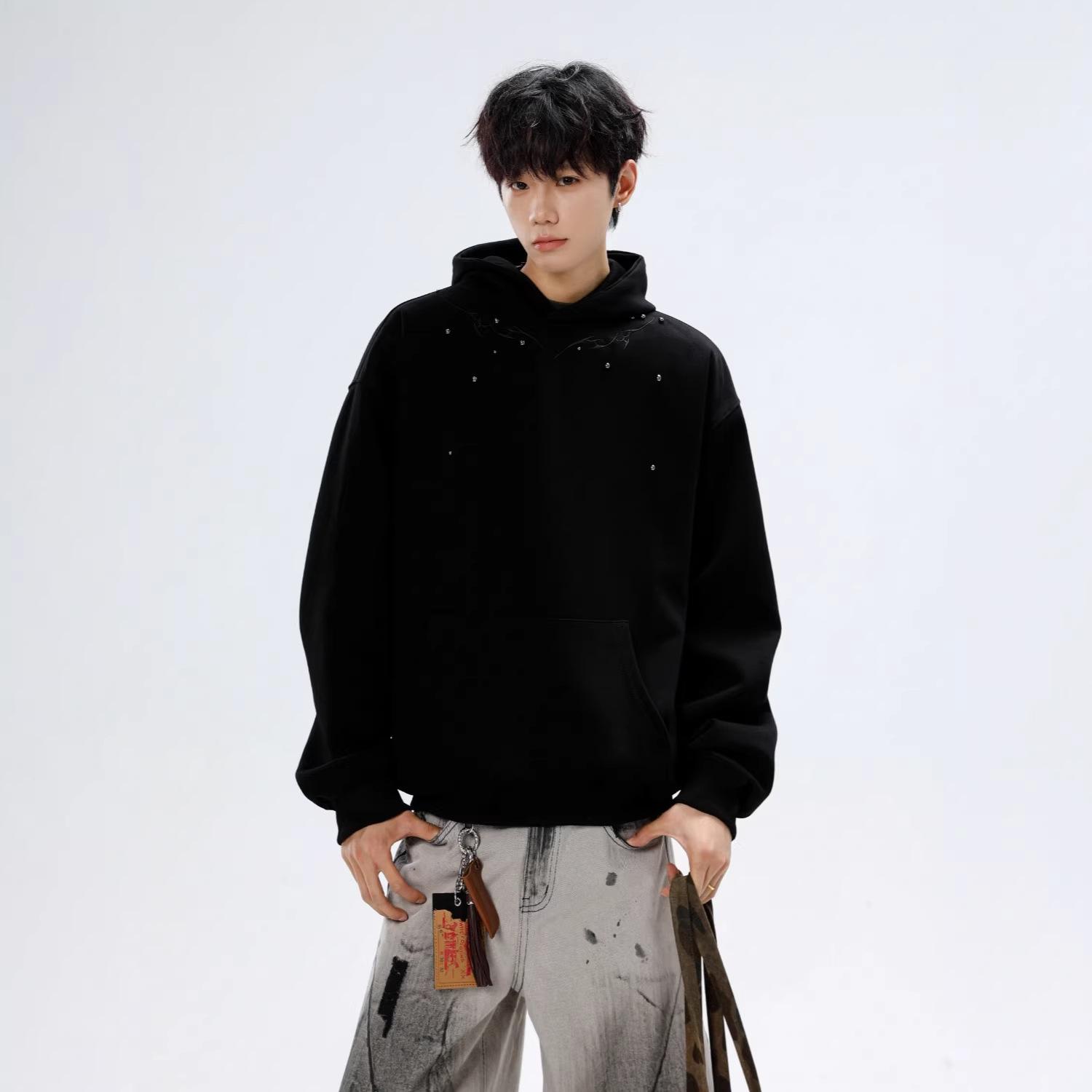 

Unisex Designer Rivet Patchwork Hooded Sweatshirt for Spring/Autumn XL чёрный