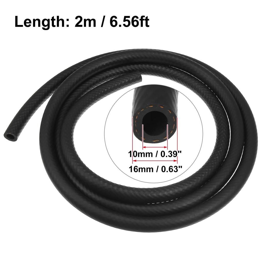 X AUTOHAUX Car Heater Hose Flexible Straight Heater Hose for Multipurpose Rubber 2 Meters 10mm Inner Diameter - Cars, Black, Long,
