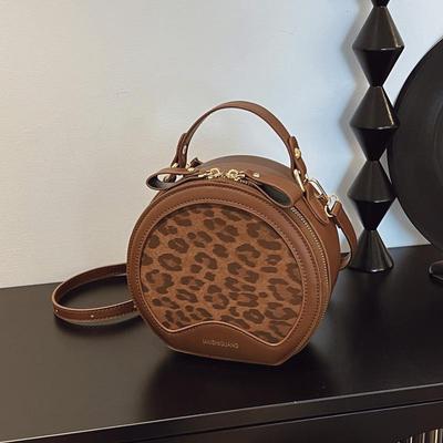 2025 Leopard Print Single Shoulder Crossbody: Women's Retro Round Handbag In Celebrity Fashion