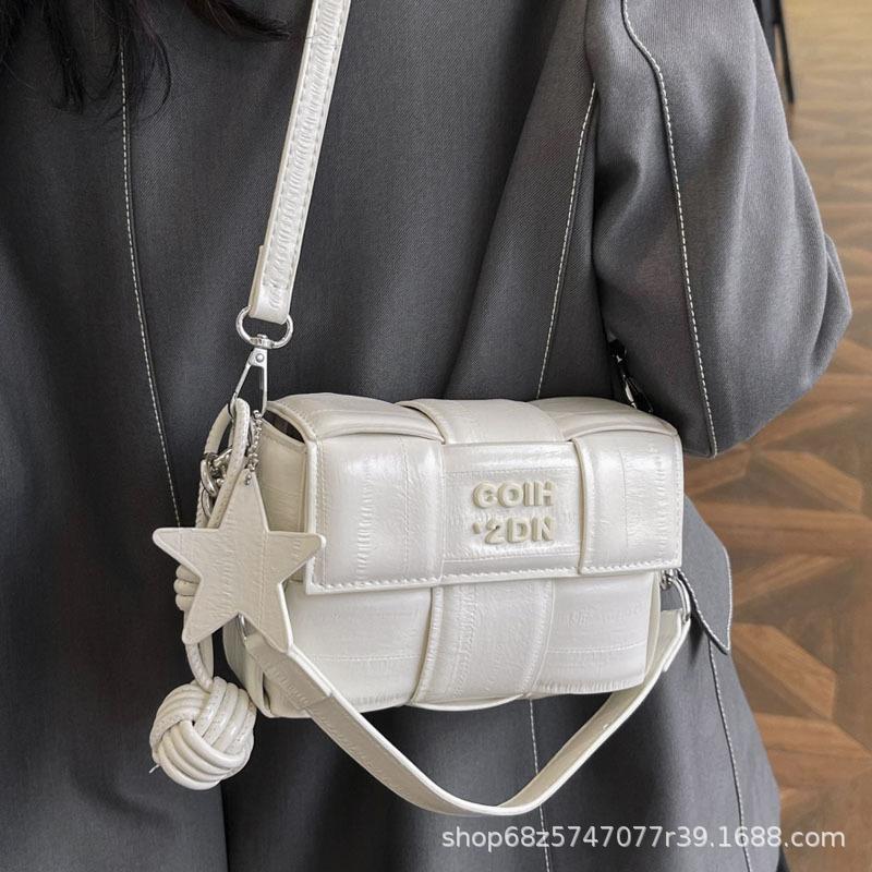 Small Bag Women's 2025 New Silver Solid Color Chain Square Bag Light Luxury Shoulder Bag Fashionable Foreign Woven Messenger Bag