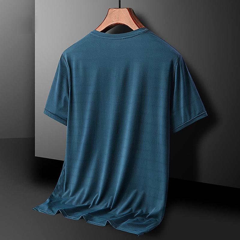 Ice Silk Snabbtorkande Rundhals Sport T-shirt Gym Tröjor Träningströja Tränare Löpar T-shirt Herr Sportkläder som andas Enfärgad