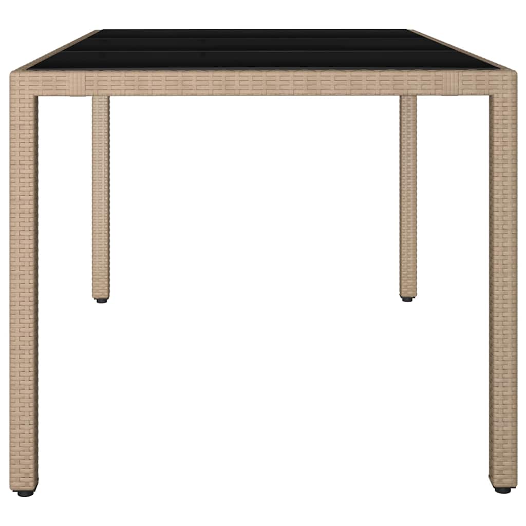 Garden Table with Glass Top Beige Poly Rattan & Tempered Glass
