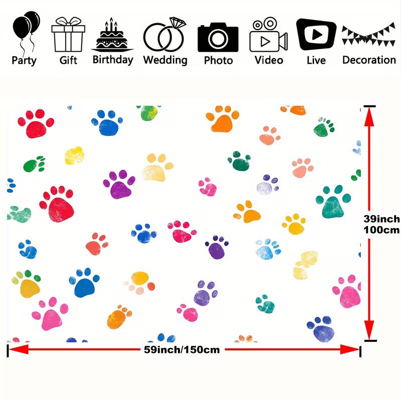2D Bright Multicolor Paw Print Backdrop for Puppy & Kitten Celebrations