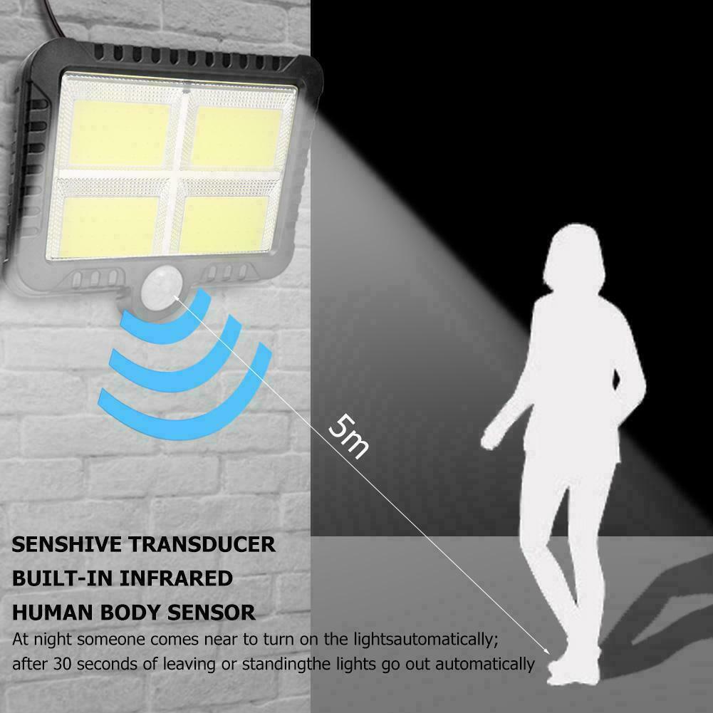128 LED Solar Powered Outdoor Floodlight Wall Spotlight with Motion Detector