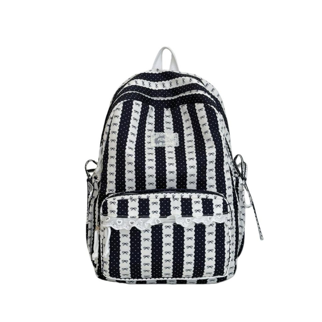 Schoolbag gentle department fresh color scheme striped design backpack student party daily commuting shopping spring outing large capacity schoolbag
