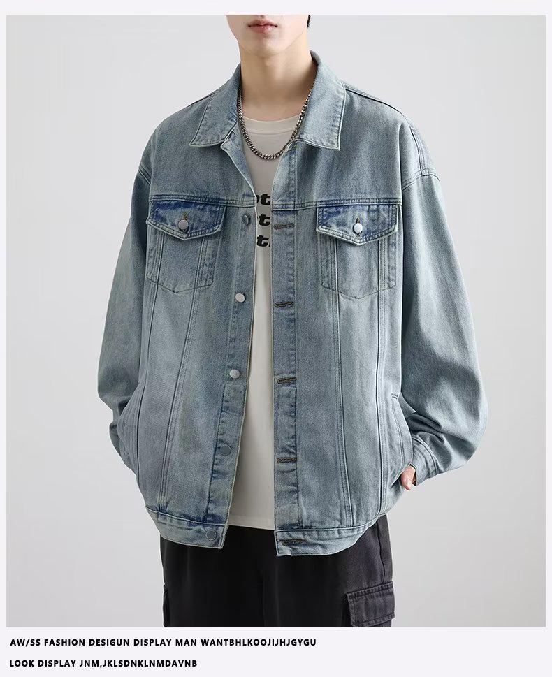 Men s Trendy Retro Denim Jacket - Casual Workwear for Spring  Autumn 2XL синий