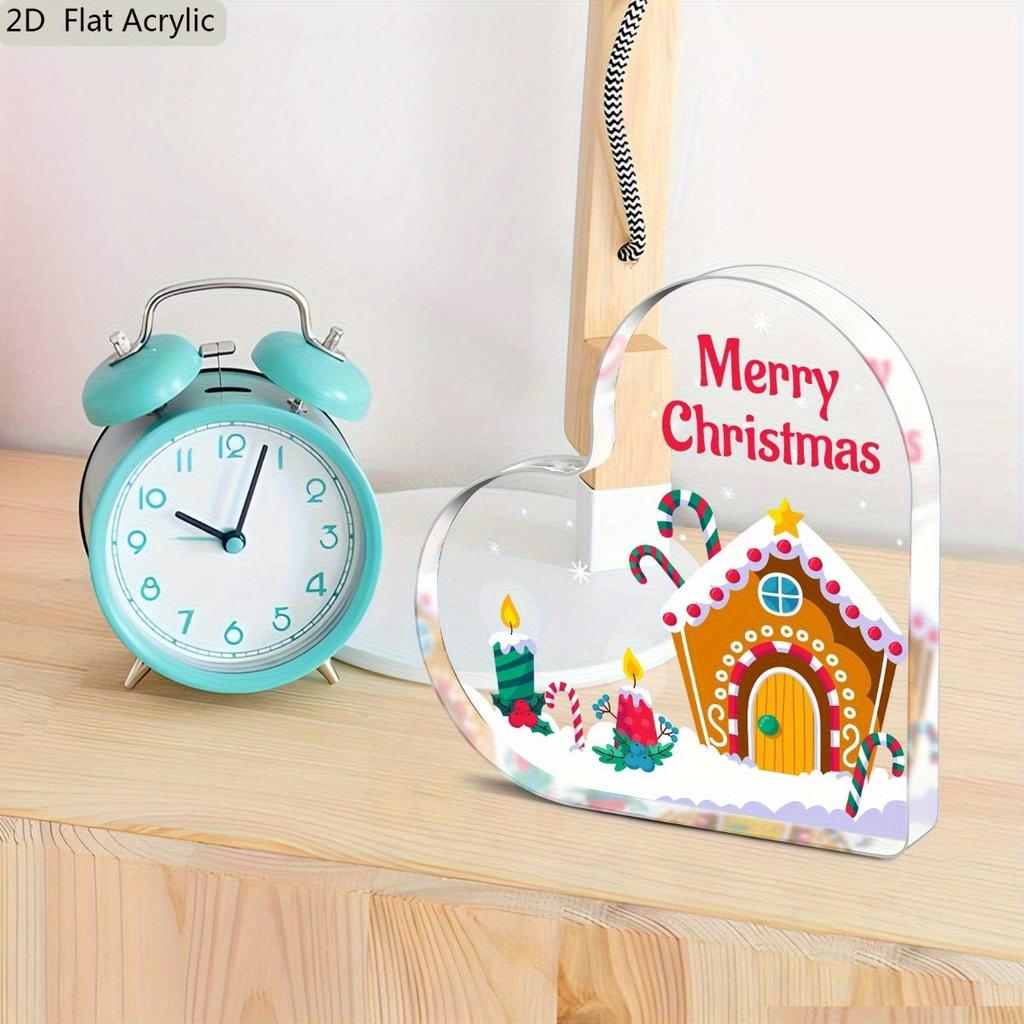 Gingerbread House Christmas Tabletop Ornamen Sign, with Candle - Snowy Design, with "Merry Christmas" Message, Holiday Gift for Family & Friends,