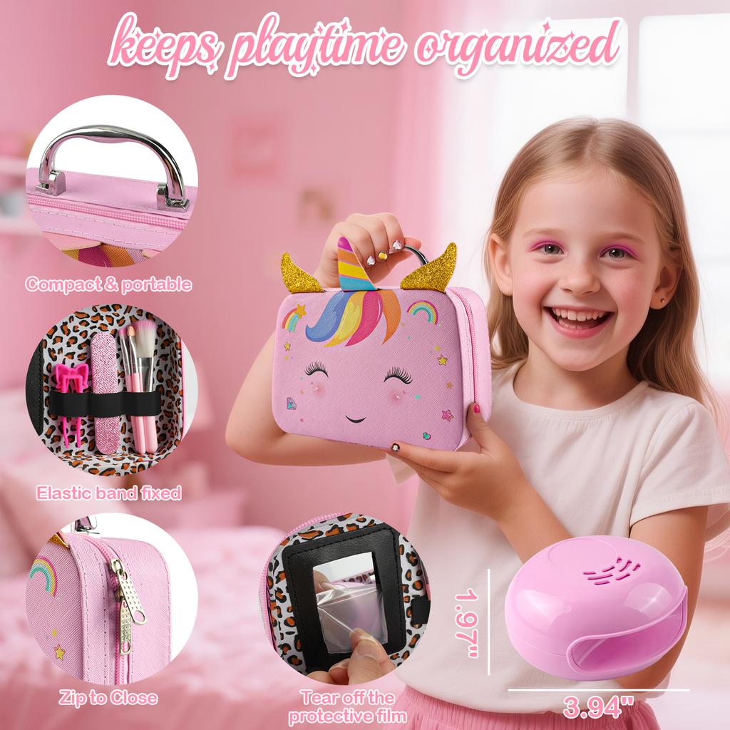 Kids Washable Makeup Girl Toys - Kids Nail Art Kit for Girl, Real Make Up Set, Little Girls Makeup Kit for Toddler Kid Children