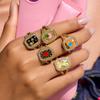 18K Gold Plated Heart Geometric Open Ring Moon Square Tower Ring Stainless Steel Ring  Friend