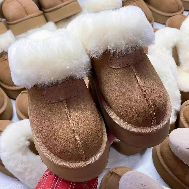 Women's winter fur one thickened padded warm cold lightweight hiking home cushioning waterproof non-slip sports snow boots cotton slippers