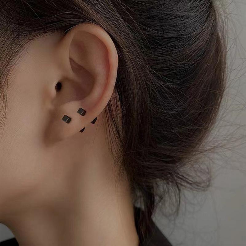 2Pcs Geometric Double-sided Square Stud Earrings For Women/Men Stainless Steel Screw Fine Ear Pin Small Ear Bone Stud Jewelry