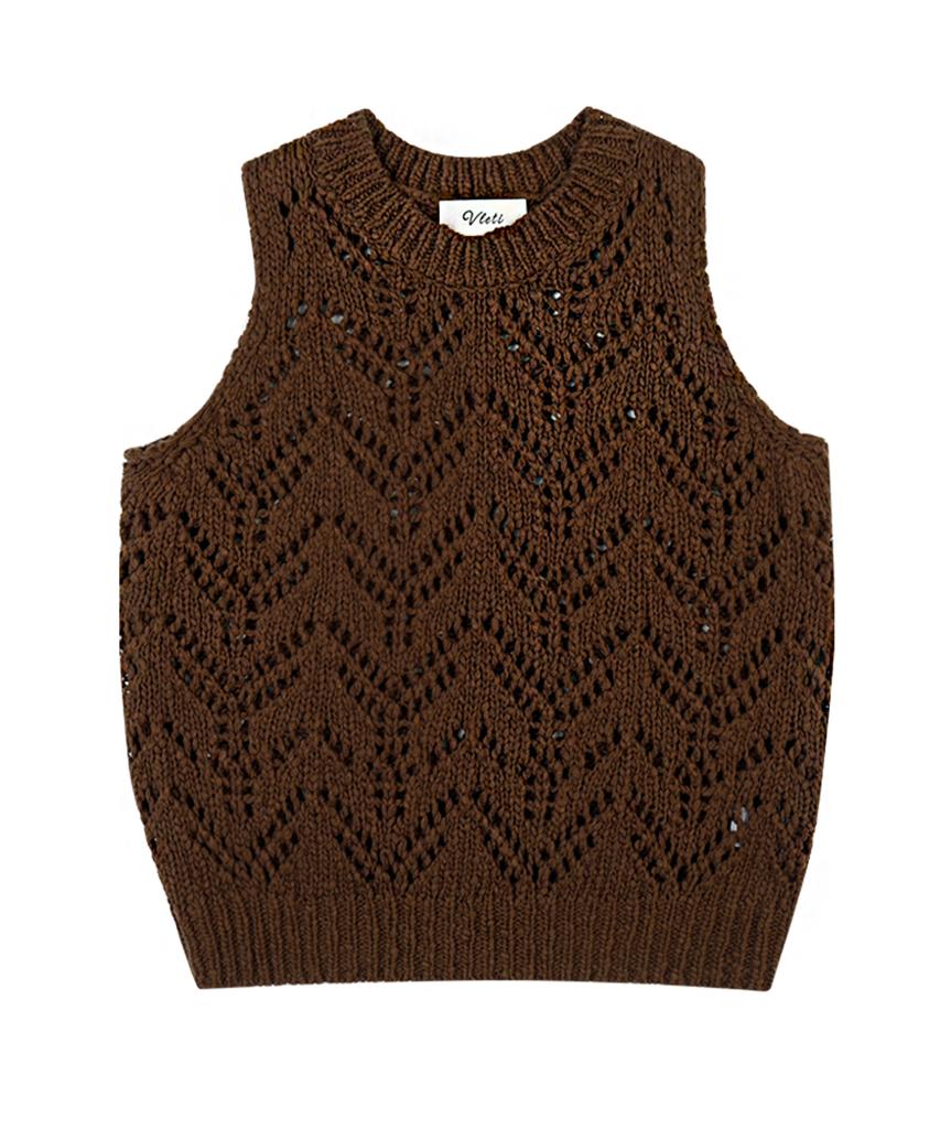 VLETI Leaf Cotton Knit Sleeveless (Brown)