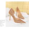 European-American Sexy Thin Thin Thin Thin Heel High Heel Shallow Pointed Side Cut-out Shiny Sequin Shoes 10.5cm