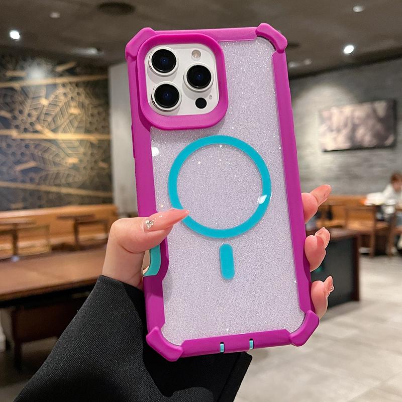 Case for IPhone 17 16 12 13 14 15 Pro Max 17AIR Four Magnetic Attraction Corner Anti Drop Color Border Hard Silicone Back Cover