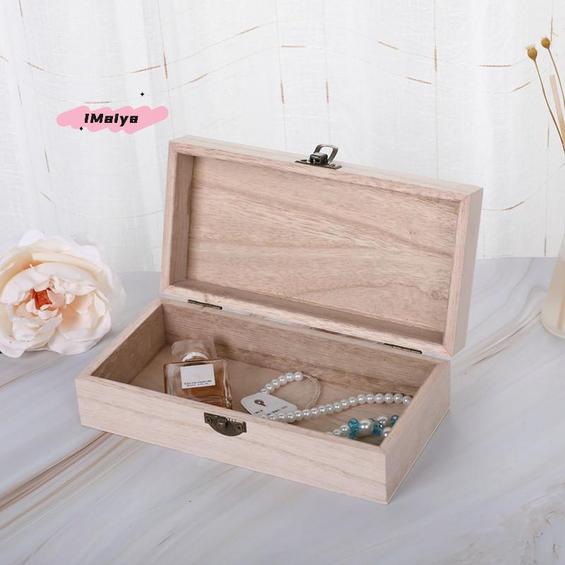 M-Rectangular Wooden Storage Box Organizer Wooden Storage Case Simple Storage Container Dust-Proof With Lock Jewelry Box Case