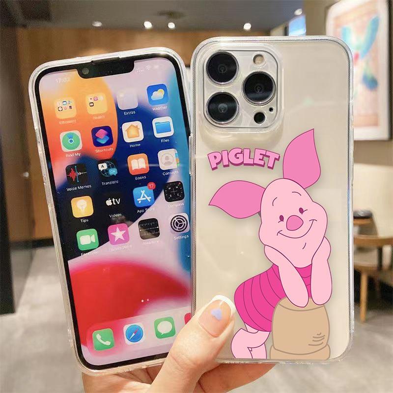 

Clear Phone Case For iPhone Apple 14 12 13 16 15 11 Pro SE 8 7 Plus X XR XS Max SE Case Funda Coque Shell Cute Pink Piglet Anime IPHONE XS MAX