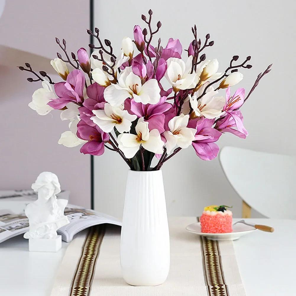 Lifelike Magnolia Bouquet 5 Prongs 20 Heads Artificial Flowers for Interior Decoration Choose from Various Colors