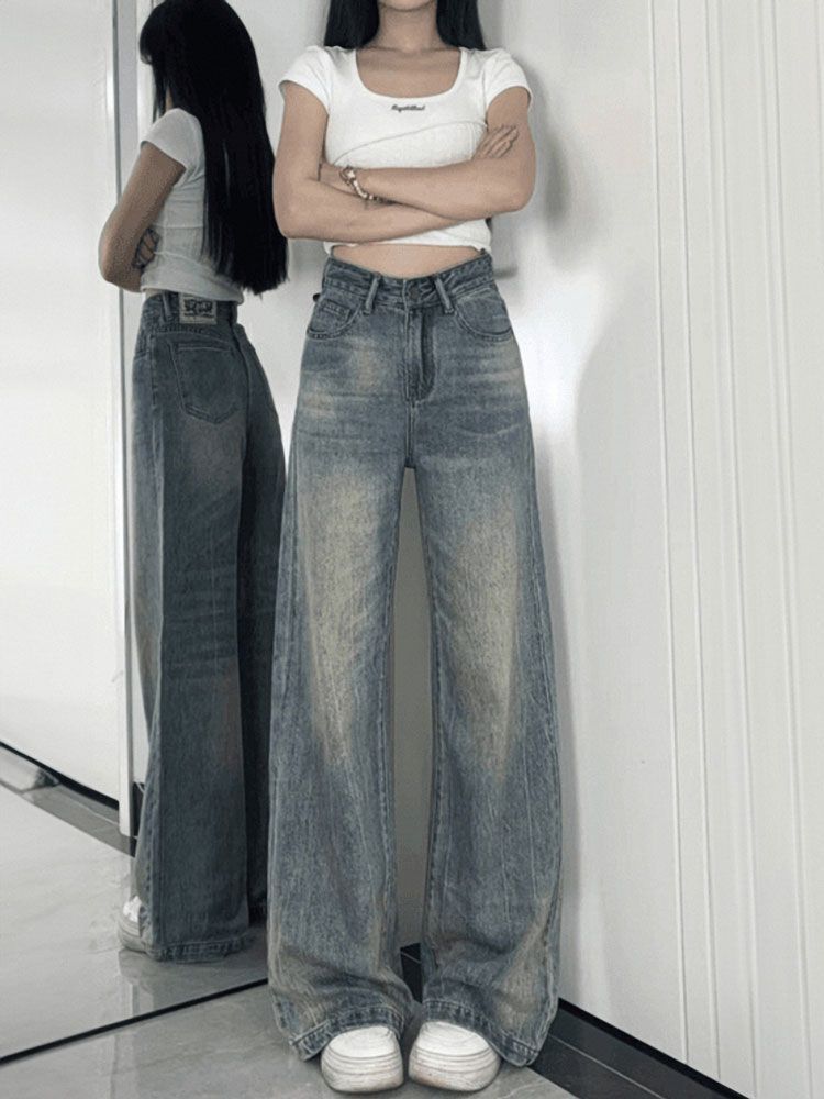 

Ленивый ветер Джинсы с высокой талией и широкими штанинами Женские Летние Свободные Ретро Узкие Драпированные Брюки Ретро Высокая талия Уличный стиль Мешковатые Длинные Джинсы для Леди 4XL