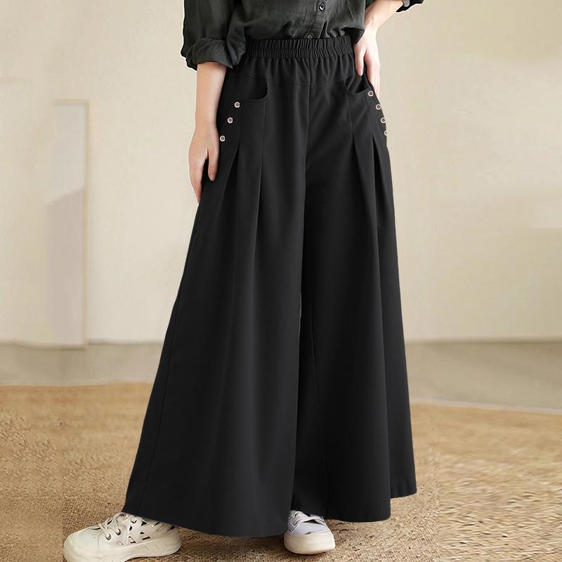 ZANZEA Womens Casual Solid Color Loose Wide Leg Pants