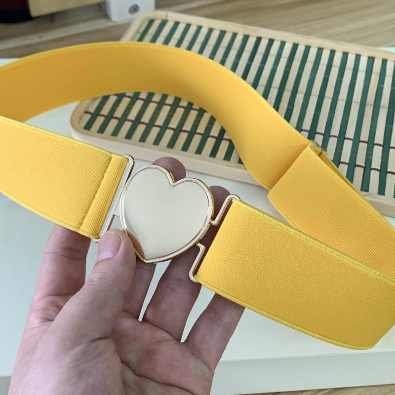 4CM Women's Elastic Waist Heart Pattern Leather Belt for Dress and Jeans