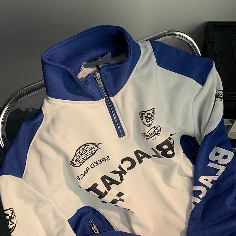 Unisex Retro Racing Half-Zip Sweatshirt: Trendy Streetwear Motorcycle Jacket for Spring & Autumn