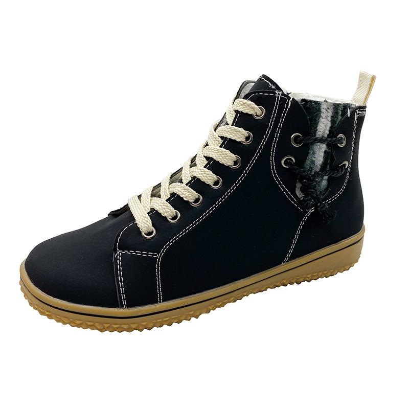 Large size Martin boots women's round head flat bottom autumn and winter lace-up zipper short boots velvet cotton shoes