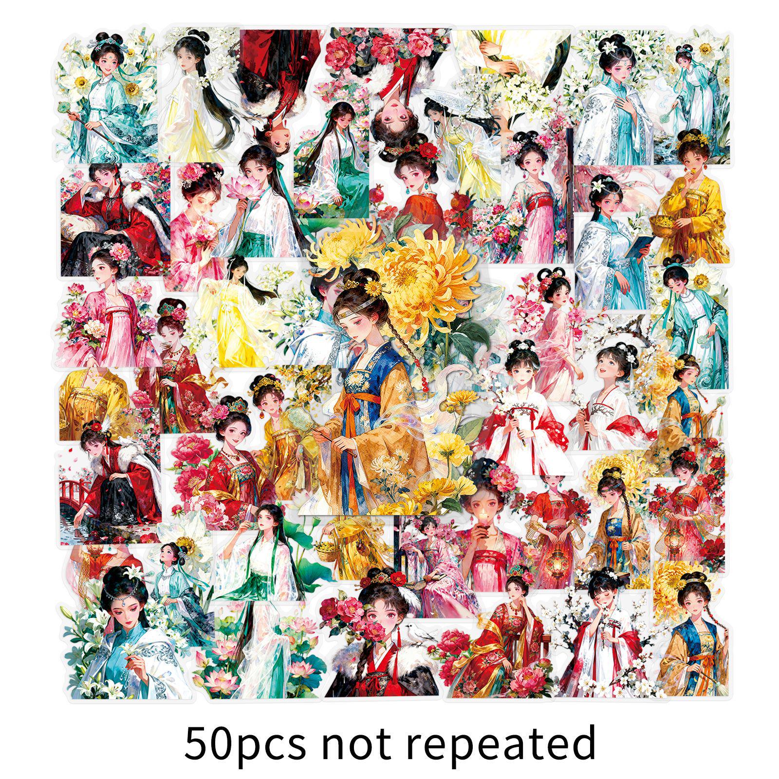 Двенадцать Богинь Цветов: 50 прозрачных акварельных наклеек - Изымистый декор для DIY-журнала и чемодана