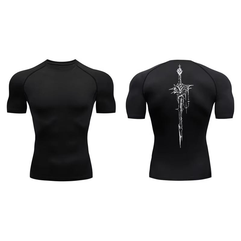 Men s Compression Shirt Graphic Print Quick Dry Gym Running Fitness Baselayer Workout Top S