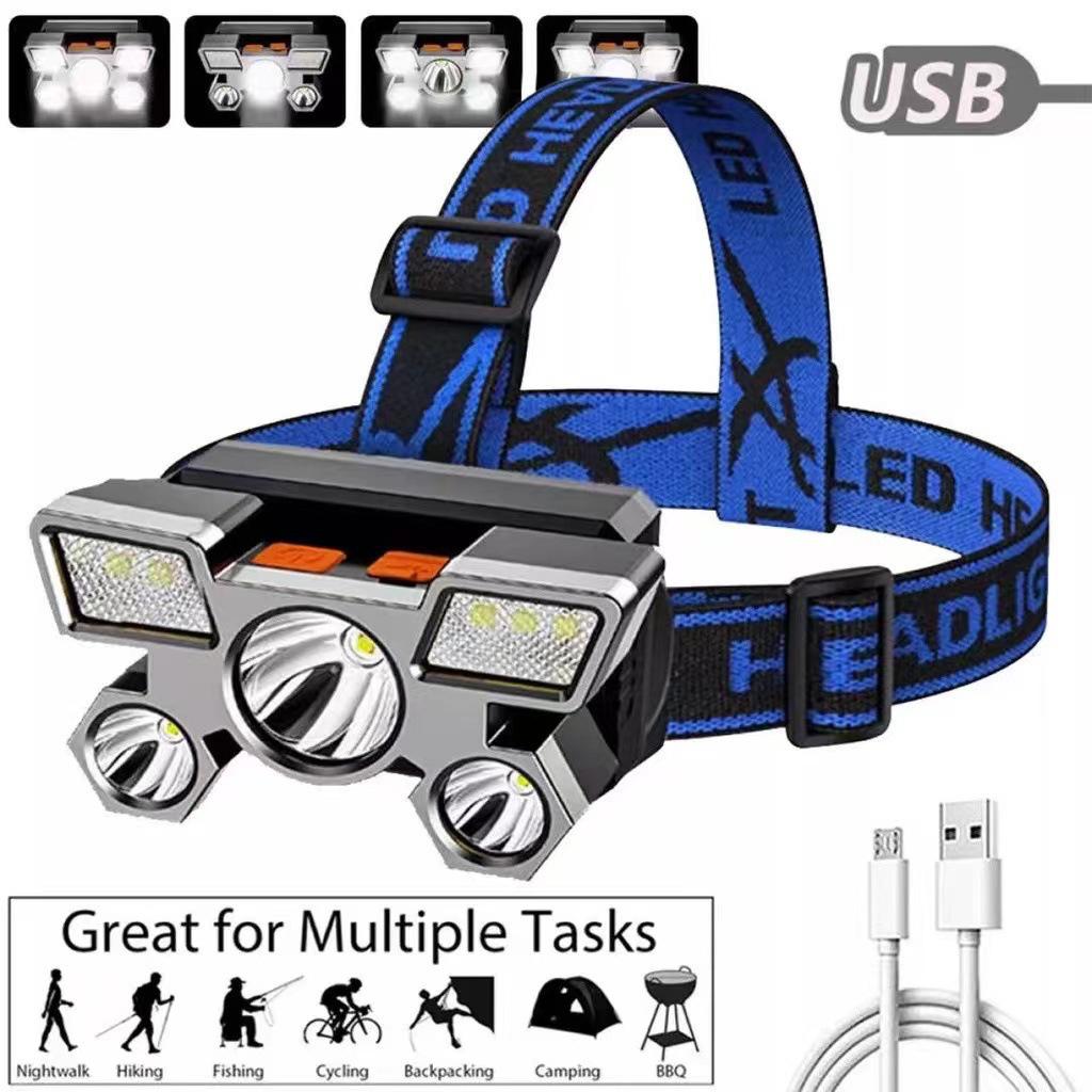 Rechargeable Super Bright Long-Range Headlamp for Outdoor Night Activities - Five LEDs