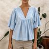 Women Casual Fashion Versatile V Neck Solid Color Shirt