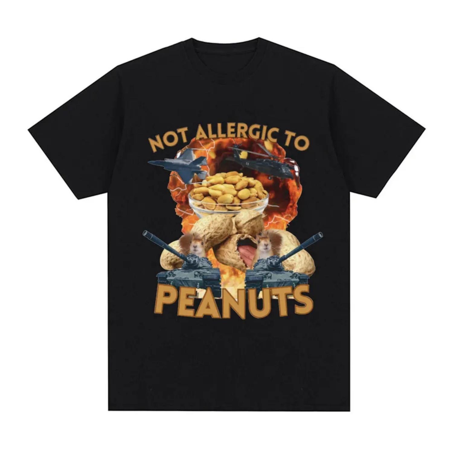 Funny Not Allergic To Peanuts Graphic T-Shirt Men Women Vintage Fashion Short Sleeves T-shirts Cotton Casual Oversized T shirts S чёрный