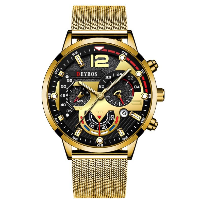 DEYROS Trend Personality Men's Calendar Watch Fashion Business Mesh Belt Luminous Quartz Watch Men's Watch