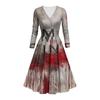 Kvinners mote V-hals Ruffle Langermet Halloween Print Slim Fit Gown Casual Dress