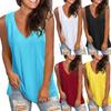 Women Solid V Neck Sleeveless Tank Top Casual Loose Side Split Vest Summer Basic Sleeveless T Shirt