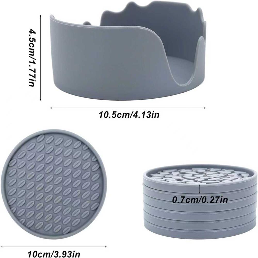 Silicone Drink Coasters with Holder, Set of 6, Outdoor Cup Mat for Hot or Cold Drinks, Thickened, Non-Slip,Non-Stick,