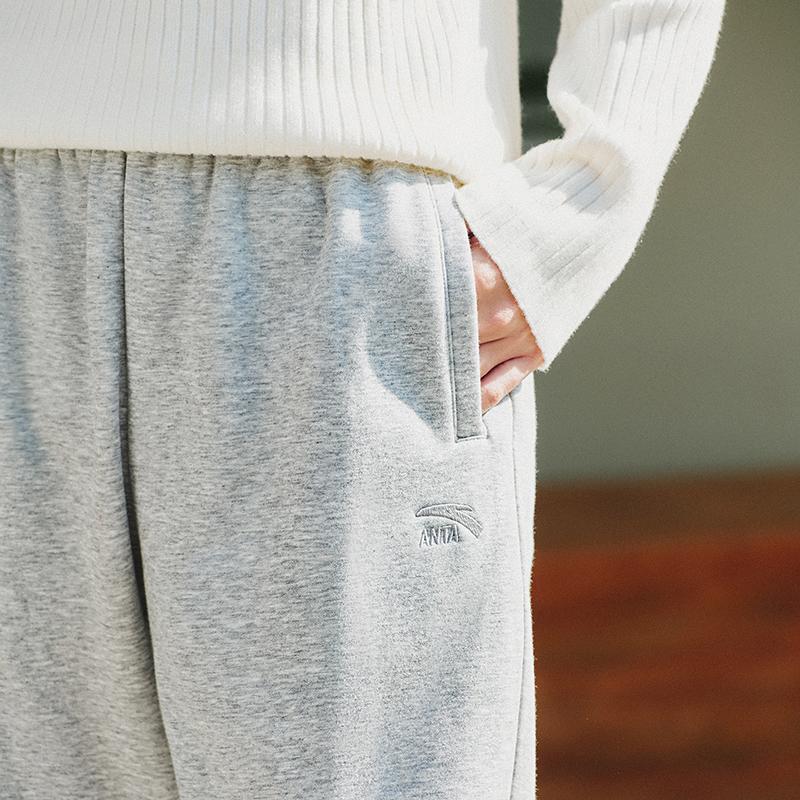 Anta Fleece Lined Warm Casual Fashion Versatile Running Training Urban Commuting Campus Culture Drawstring Knit Sports Pants Women bottoms 962548306-2