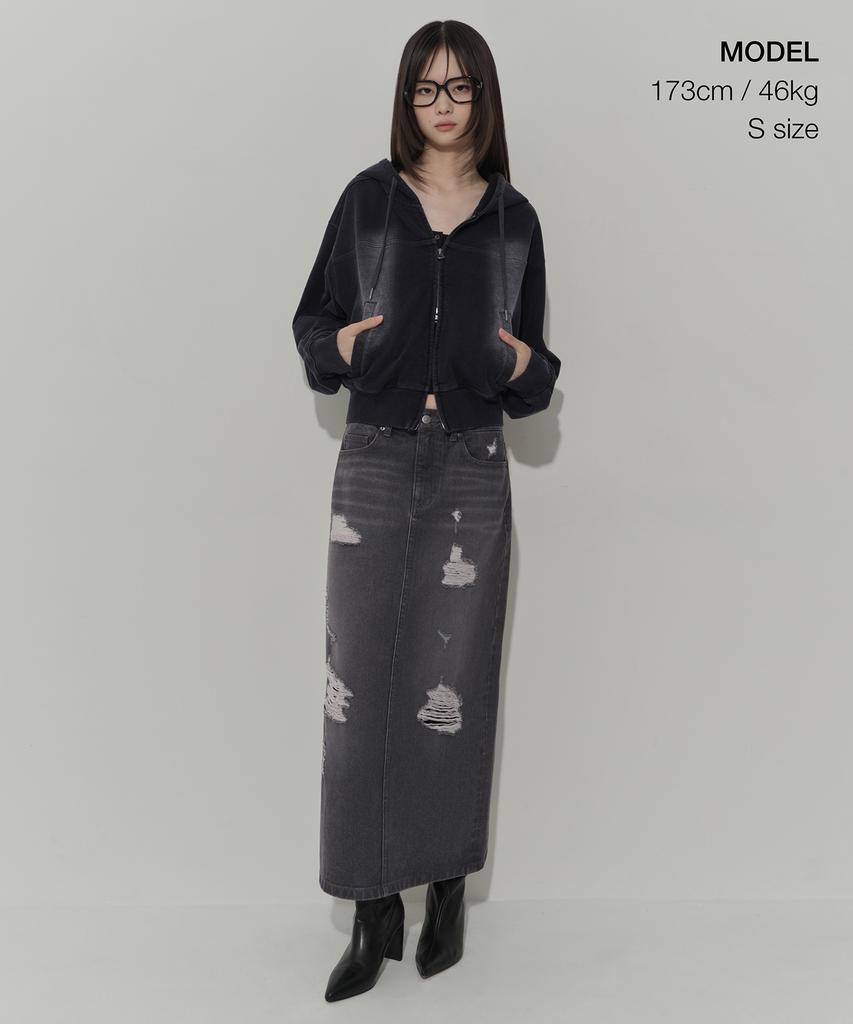Musinsa Standard Woman Women'S Pigment Distressed Maxi Skirt [Charcoal Gray]