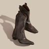 Retro Short Boots Brown Boots Fashion Western Cowboy Boots Riveted Chelsea Medium Tube Boots Women
