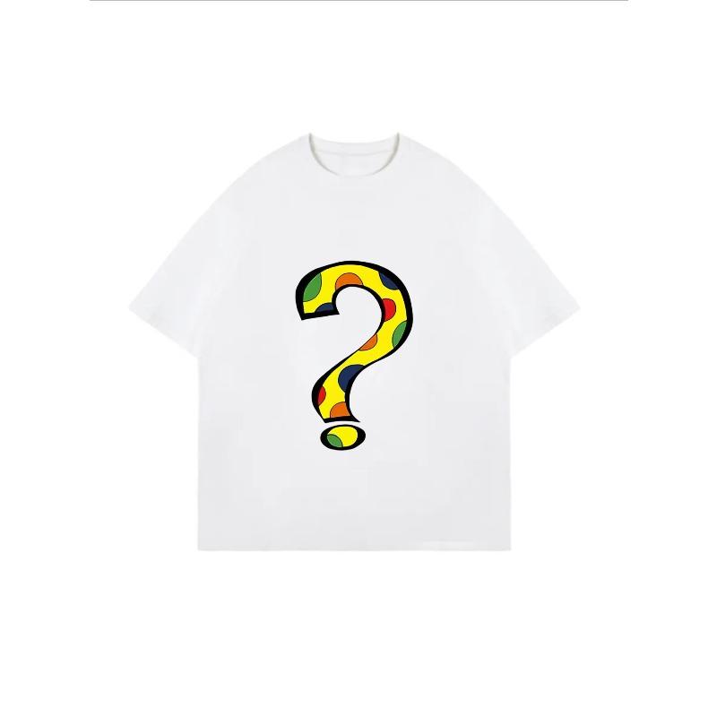White Oversized T-Shirt With Colorful Question Mark Print For Casual Wear