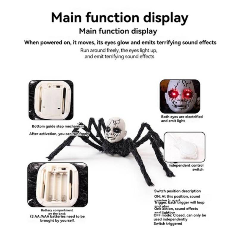 Halloween Spider Doll Creepy Animatronic Light Sound Effect For Haunted House Decor