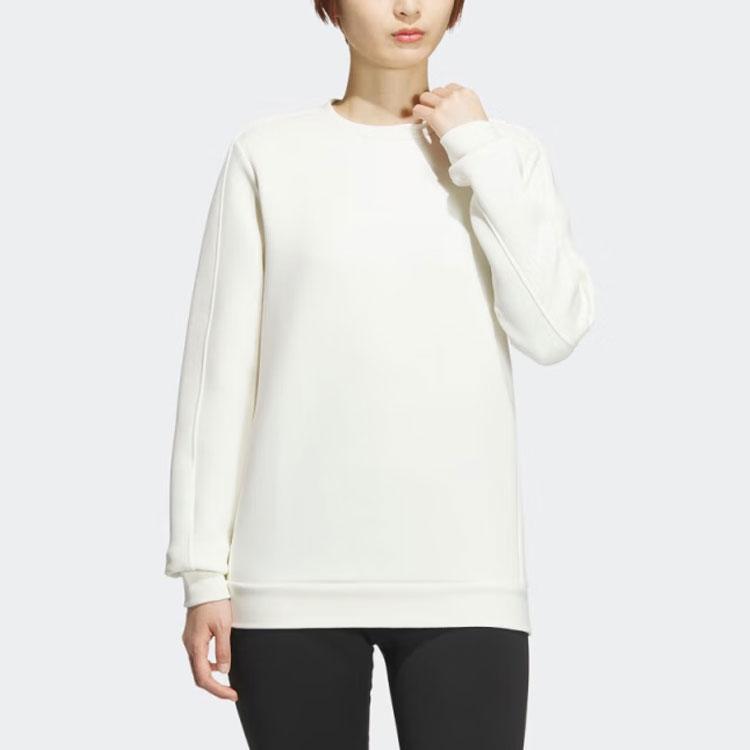 Adidas W Pm Crew Solid Knit Round Neck Pullover Long Sleeve Sweatshirt Women Sweatshirt White JE8610