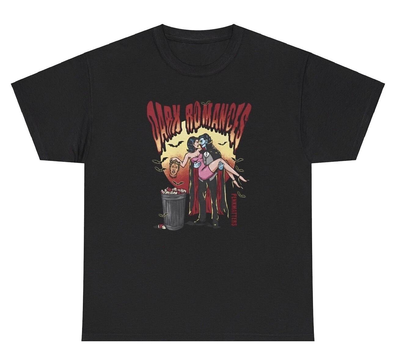

Dark Romances T Shirt Funny Halloween Silly Ironic Gen Z Spooky Humor Tee XL