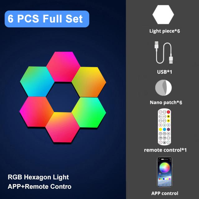 RGB Bluetooth LED Hexagon Light Indoor Wall Light APP Remote Control Night Lights Computer Game Room Bedroom Bedside Decorations