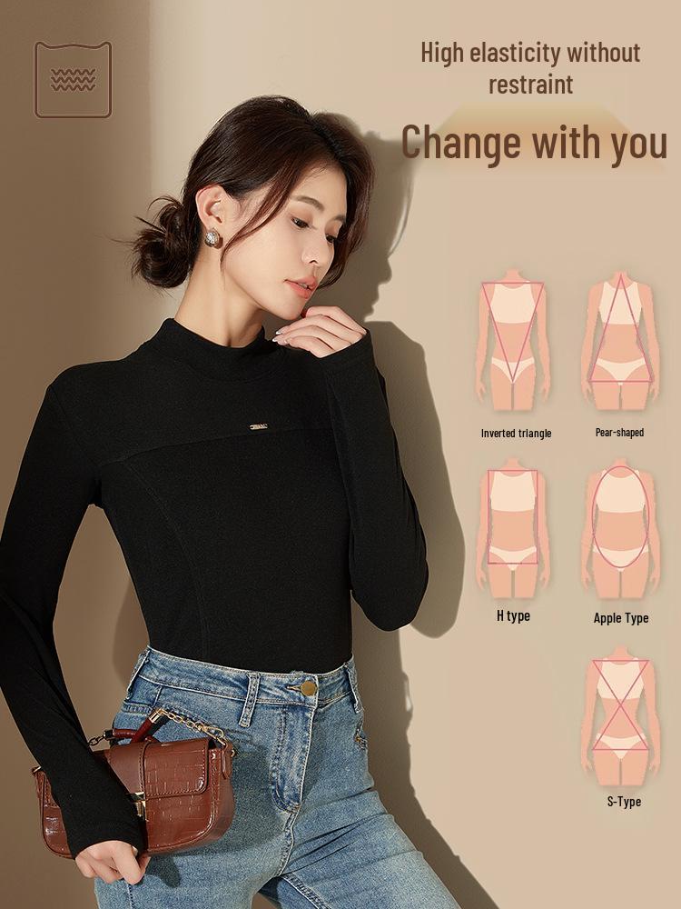 2025 Autumn/Winter Women's High Neck German Velvet Thickened Base Layer Long Sleeve Top