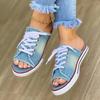 Independent Station Summer New Korean Version Canvas Slippers Women's One-word Drag Flat Heel Sandals