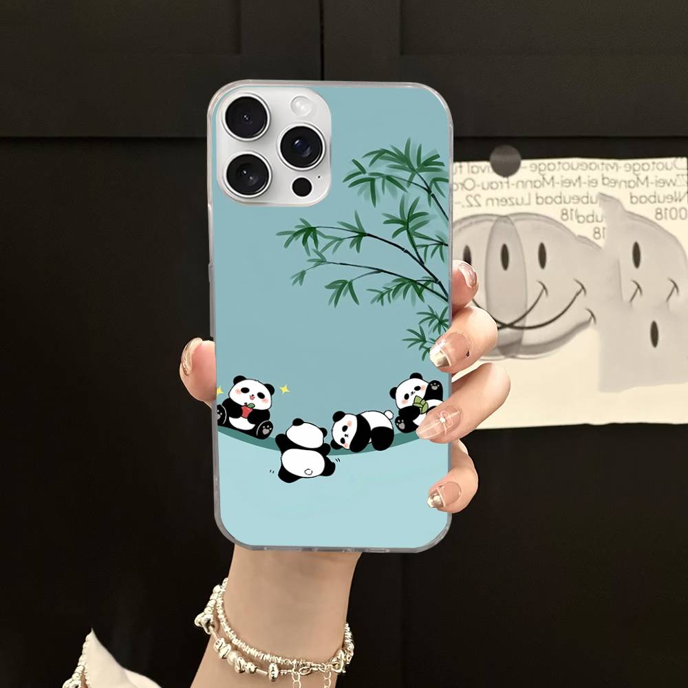 Anime Panda Water Ripple Phone Case For iPhone 17 16 11 12 13 14 15 Pro Max Plus Back Cover