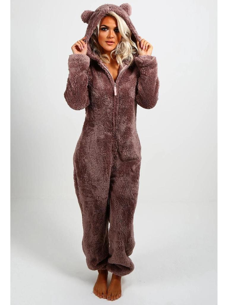 Salopetă cu glugă căptușită cu lână 2023: Pijamale de toamna/iarna de dama