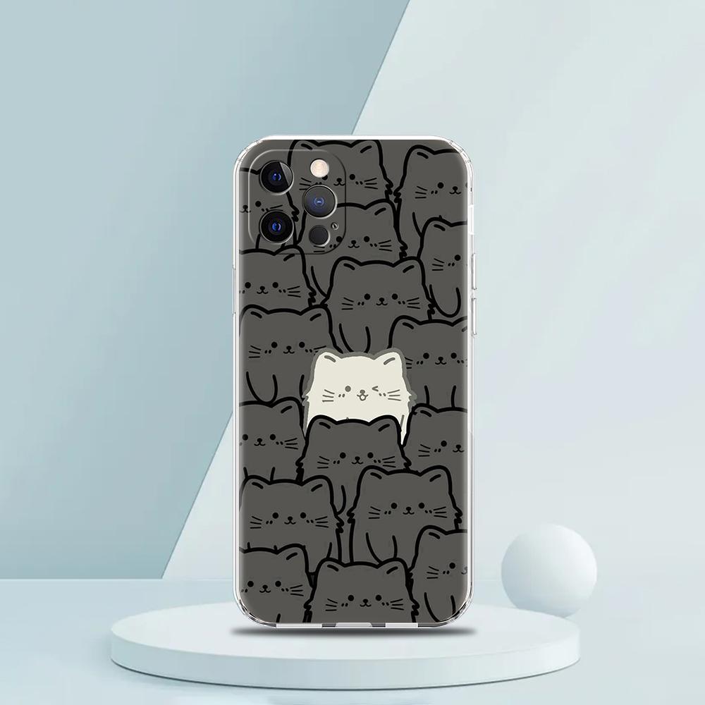 Cute Cartoon Black Cat Luxury Phone Case For iPhone 16 15 14 13 12 11 Pro Max XS X XR SE 7 8 Plus Soft Silicone Clear Cover