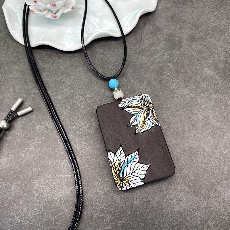 Retro Literary and Artistic Ebony Hand-painted Necklace Zen Elegant and Versatile Men's and Women's Personalized Sweater Chain Pendant Accessories